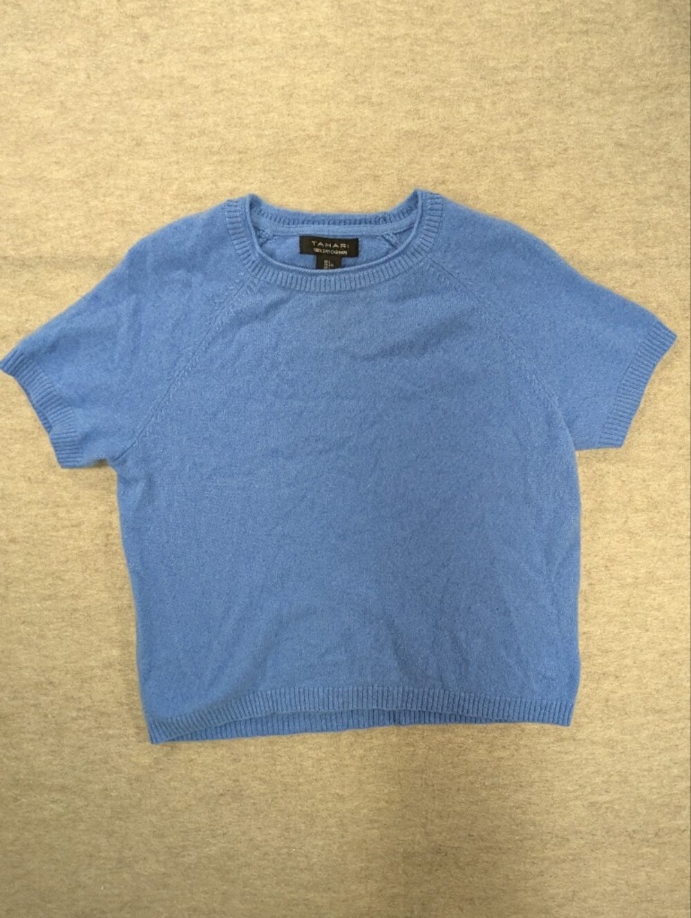 Tahari 2 Ply Cashmere Bright Blue Short Sleeve Sweater Size Large